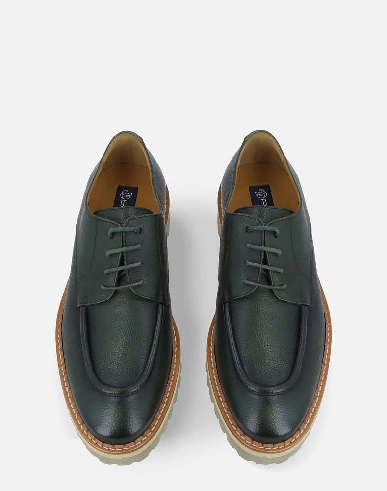 Zapato Blucher verde con bordón para hombre