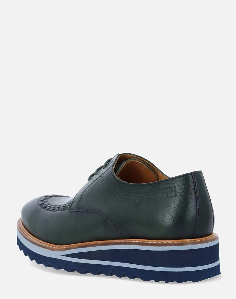 Zapato Blucher verde con grabado Pd para hombre