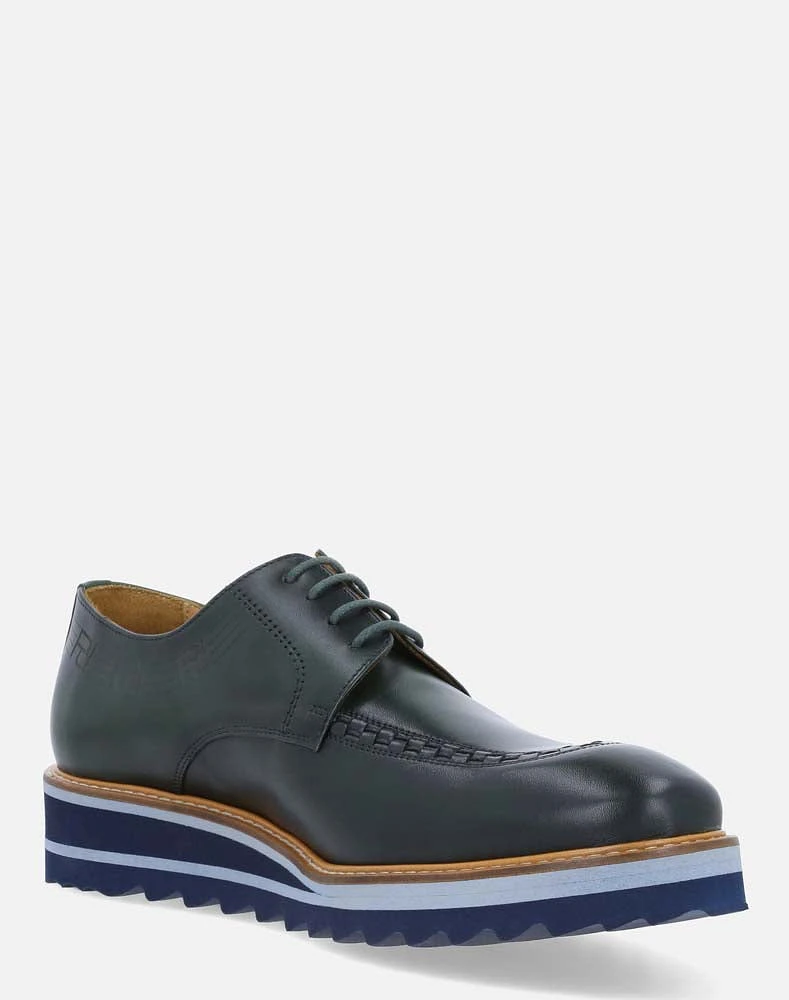 Zapato Blucher verde con grabado Pd para hombre