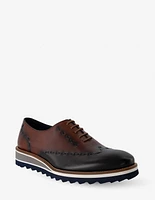 Oxford en piel napa color caoba con pespuntes para hombre