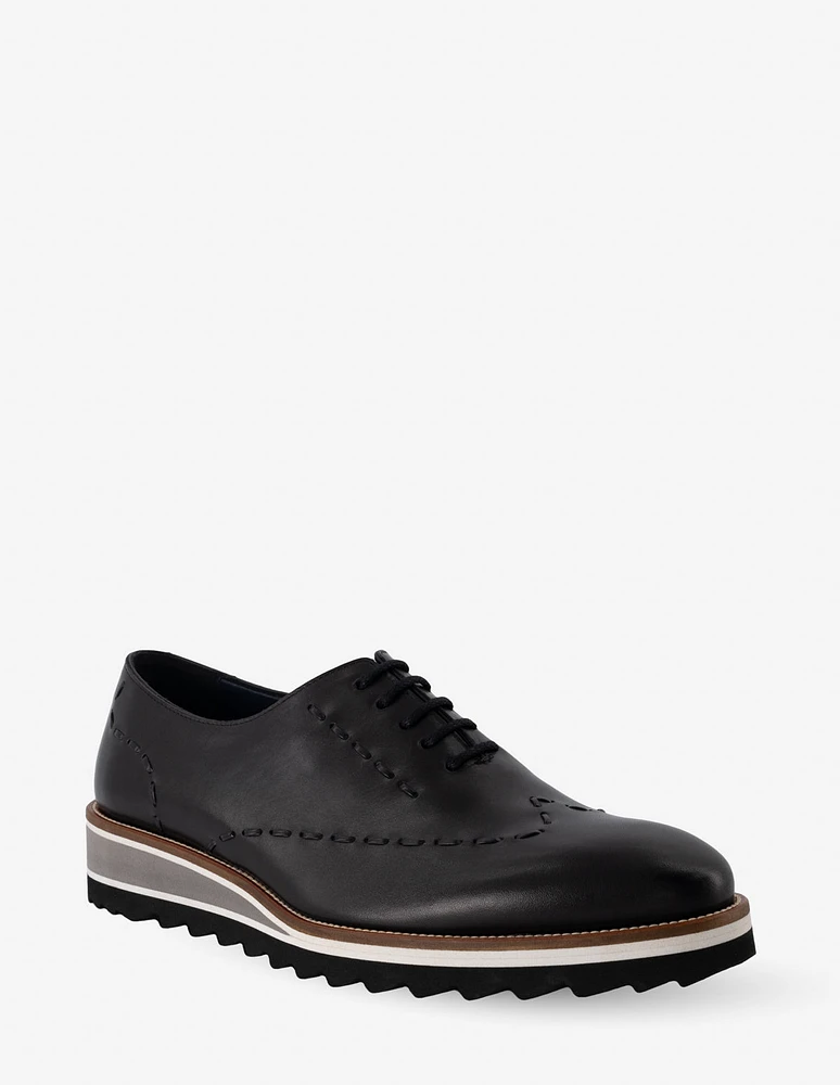 Oxford en piel napa color negro con pespuntes para hombre