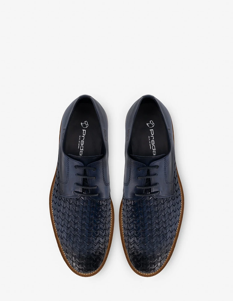 Blucher en piel trenzada color azul para hombre