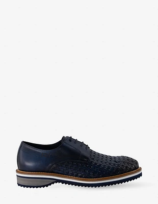 Blucher en piel trenzada color azul para hombre