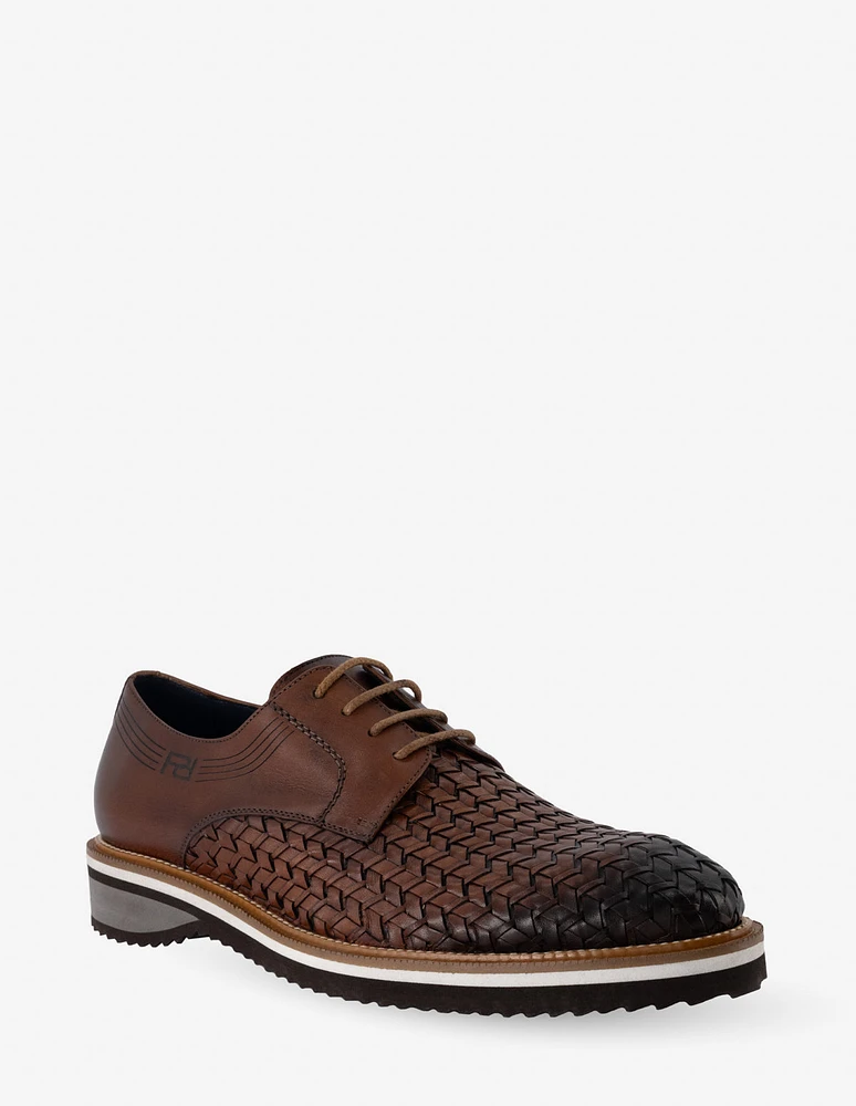 Blucher en piel trenzada color caoba para hombre