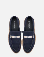 Mocasín en piel ante color azul con letras Pd para hombre