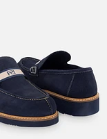 Mocasín en piel ante color azul con letras Pd para hombre