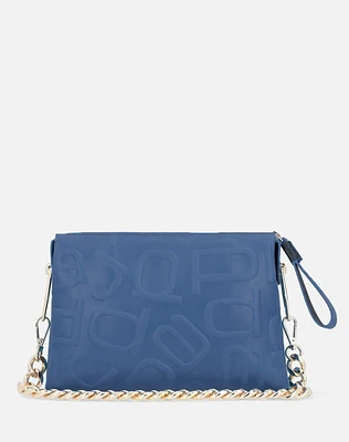 Bolso bandolera en piel color azul con grabado letras descompuestas Prada para mujer