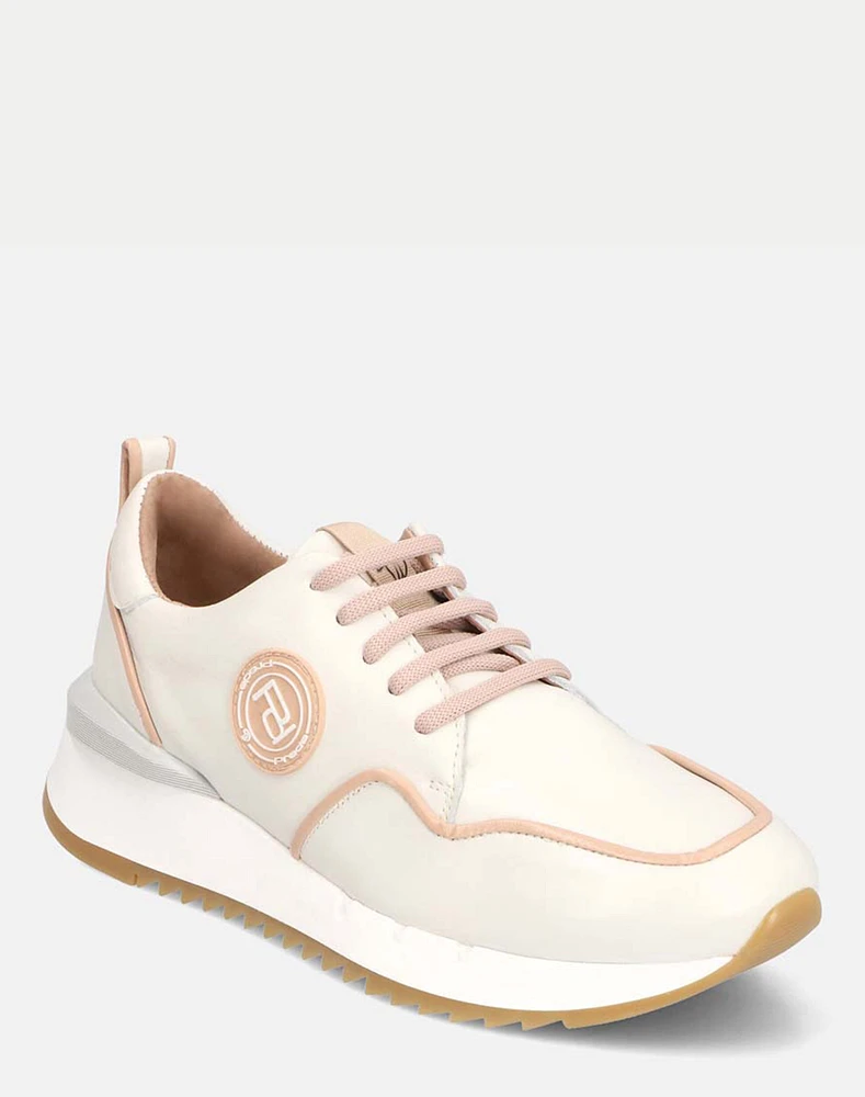 Zapato deportivo en piel napa beige con logo Pd para mujer