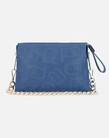 Bolso bandolera en piel color azul con grabado letras descompuestas Prada para mujer