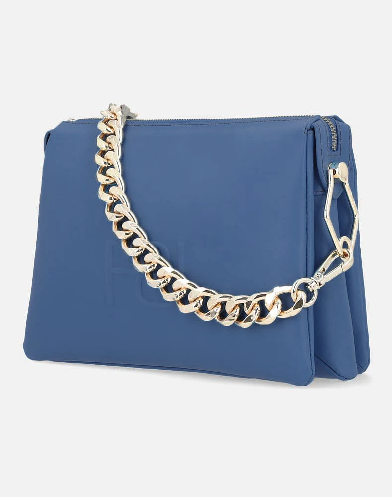 Bolso bandolera en piel color azul con grabado letras descompuestas Prada para mujer