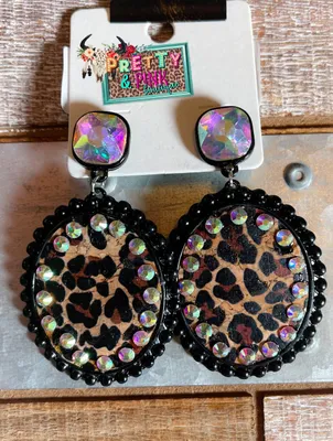 Leopard & Sparkle Oval Earrings