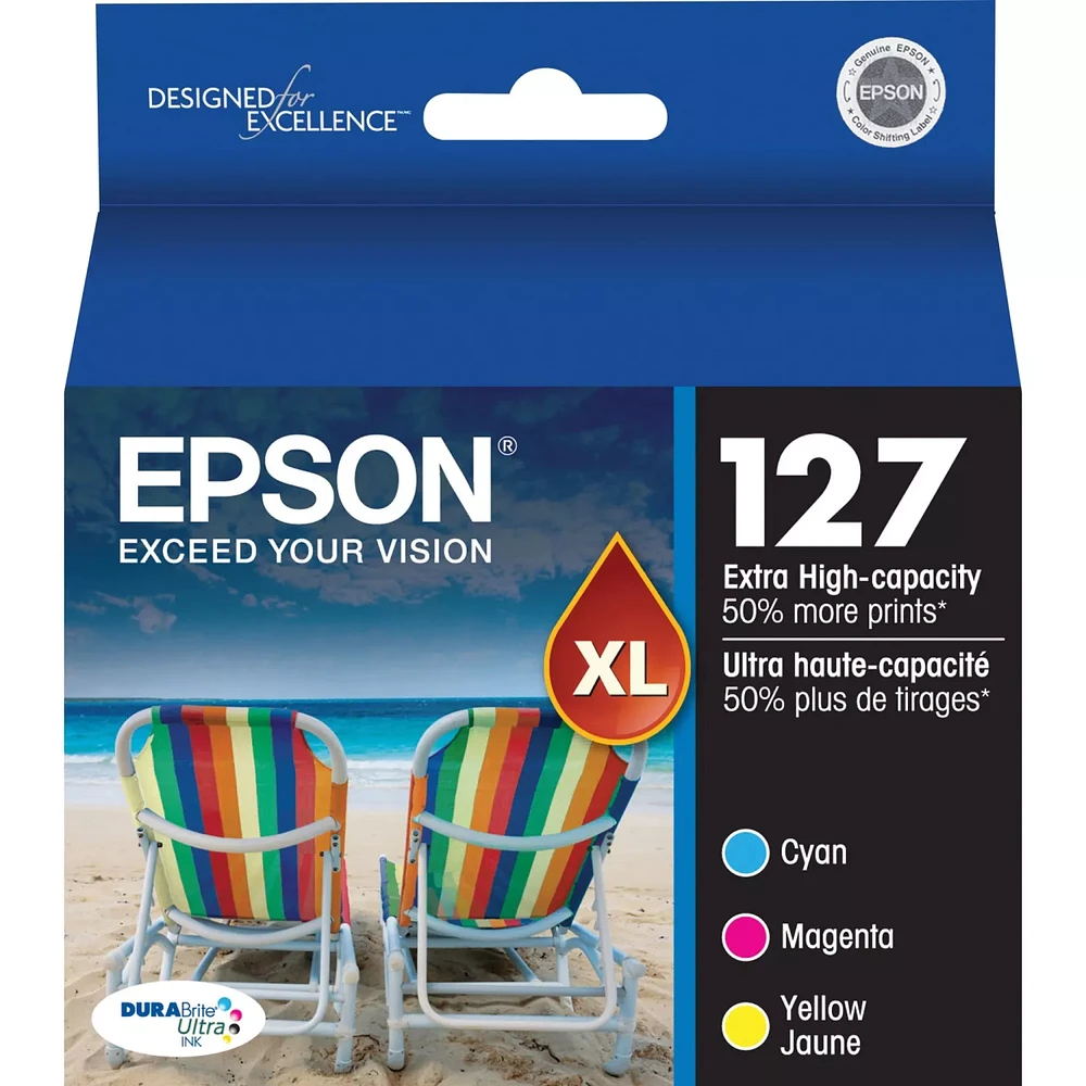 ~Brand New Original Epson T127520 (T127) Extra High Yield Cyan Magenta Yellow Ink / Inkjet Cartridge Tri-Pack