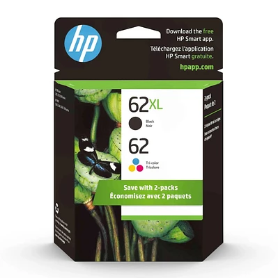 ~Brand New Original HP N9H67FN (62XL Black + 62 Color) High Yield Black Standard Cyan Magenta Yellow Ink / Inkjet Cartridge Combo Pack