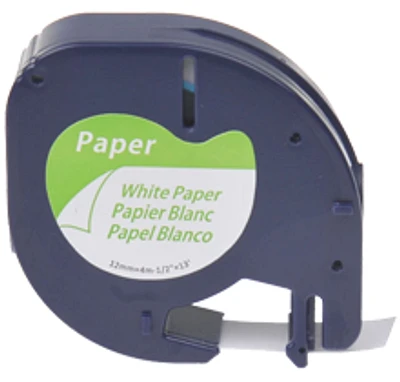 P-Touch Label Tape Cassette for Handheld Printer - 1/2" x 13' Black on White (12mmx4m)