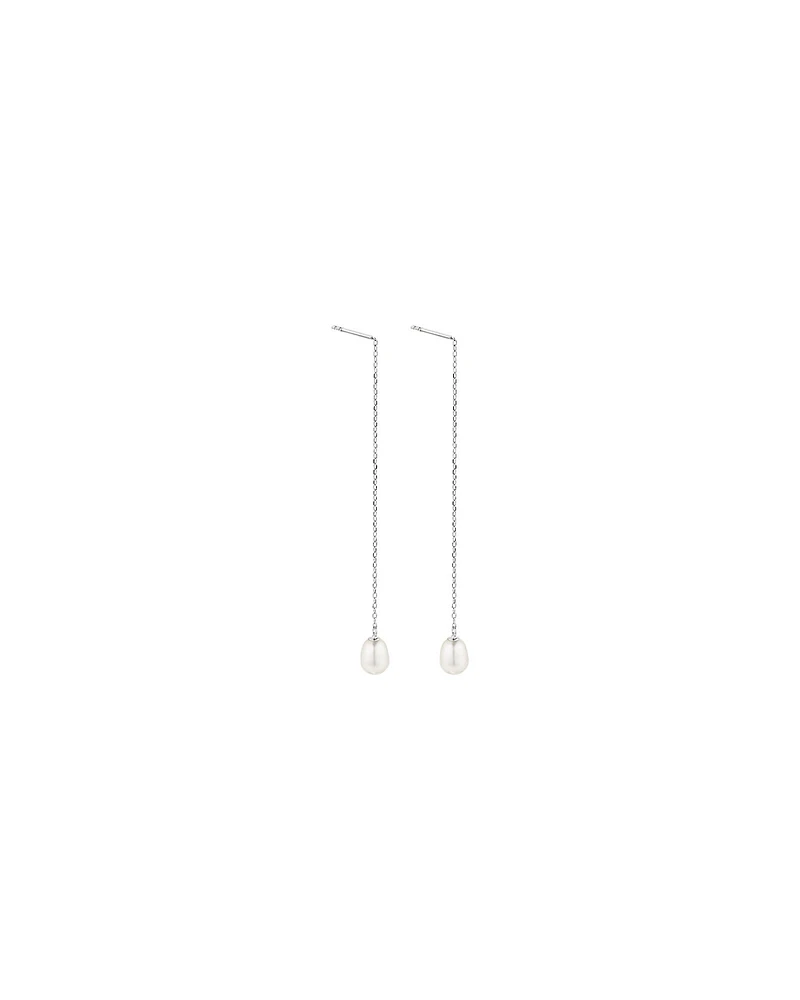 6mm Threader Earrings with Cultured Freshwater Pearls in Sterling Silver