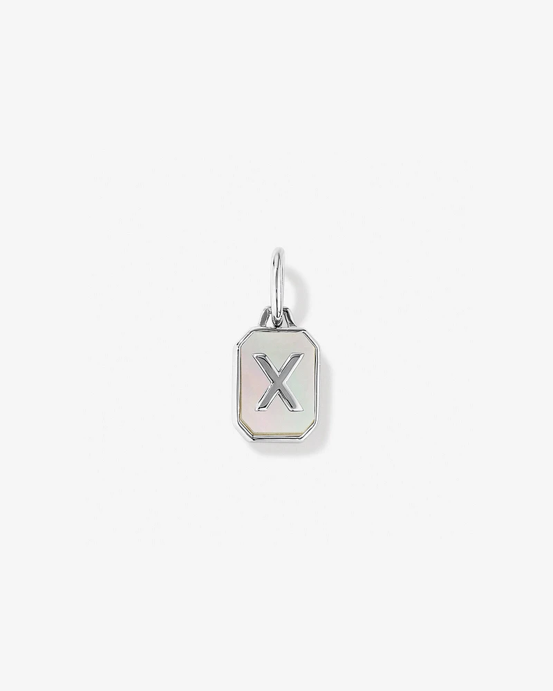 Letter F Mother of Pearl Initial Pendant in Sterling Silver