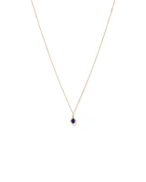 Pear Cut Created Sapphire and Diamond Halo Pendant Necklace in 10kt Yellow Gold