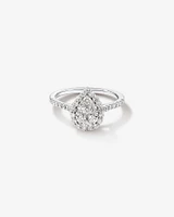 0.79 Carat TW Pear Shaped Cluster Diamond Halo Engagement Ring in 14kt White Gold