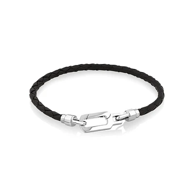 Men's Braided Leather Bracelet with Sterling Silver