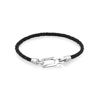 Men's Braided Leather Bracelet with Sterling Silver