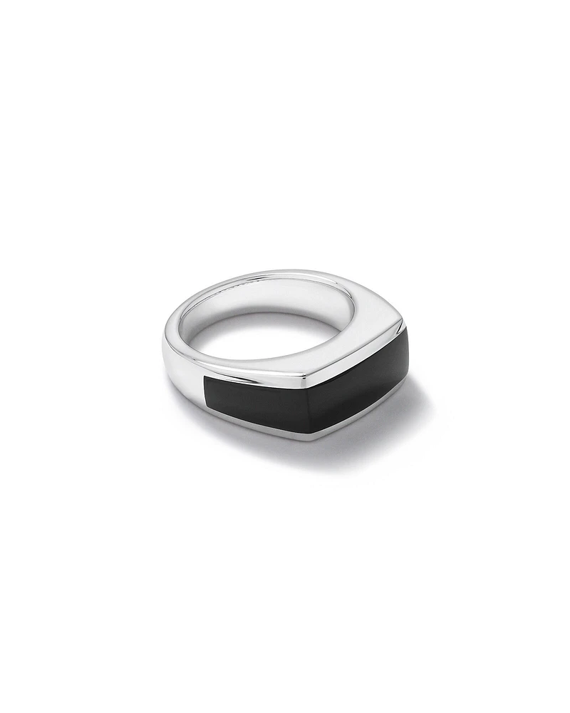 Bague chevalière rectangulaire pour homme avec pierre précieuse en onyx noir en argent sterling