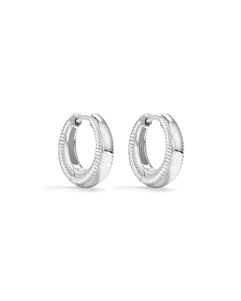 Textured Tapered Dome Huggie Earrings in Sterling Silver