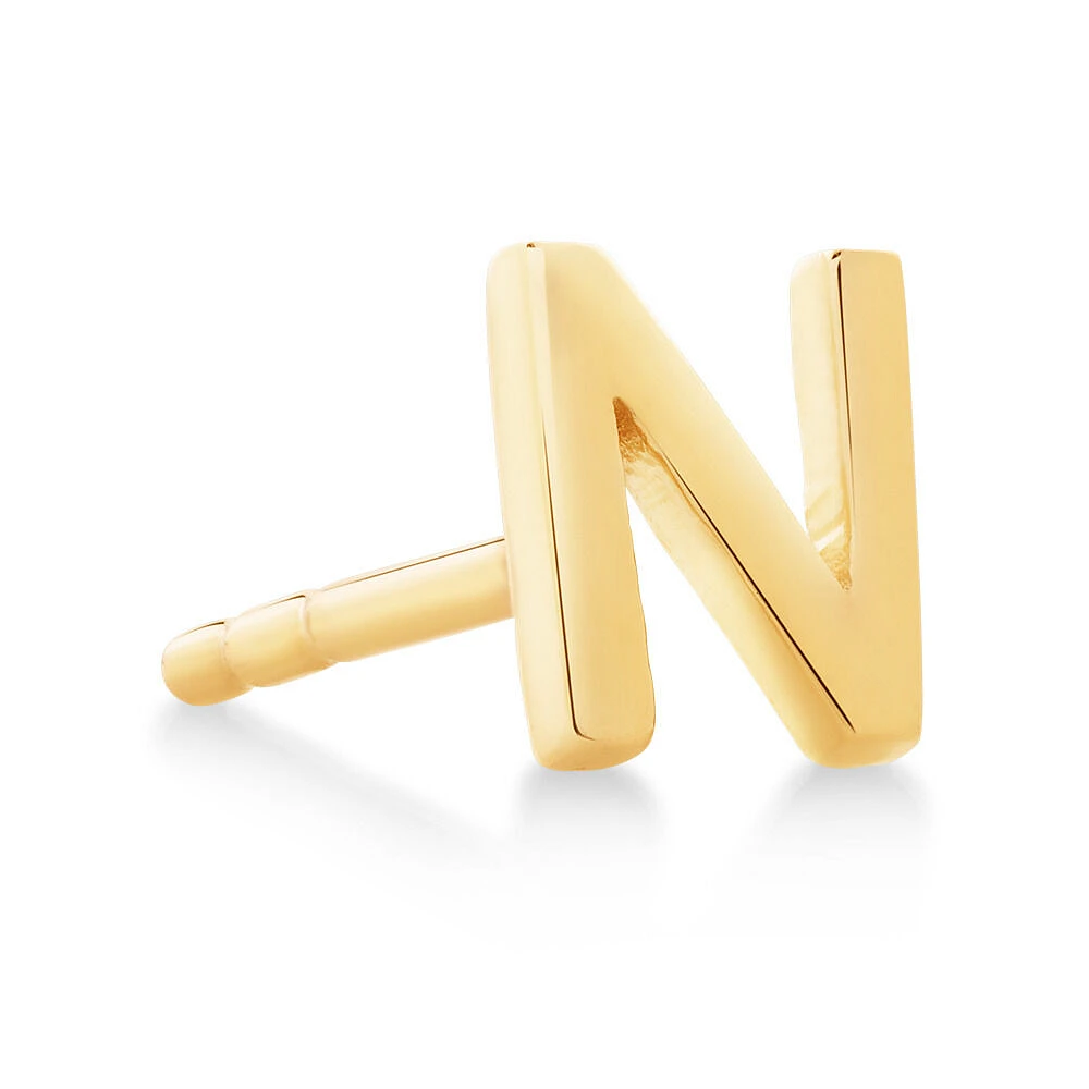 G Initial Single Stud Earring in 10kt Yellow Gold