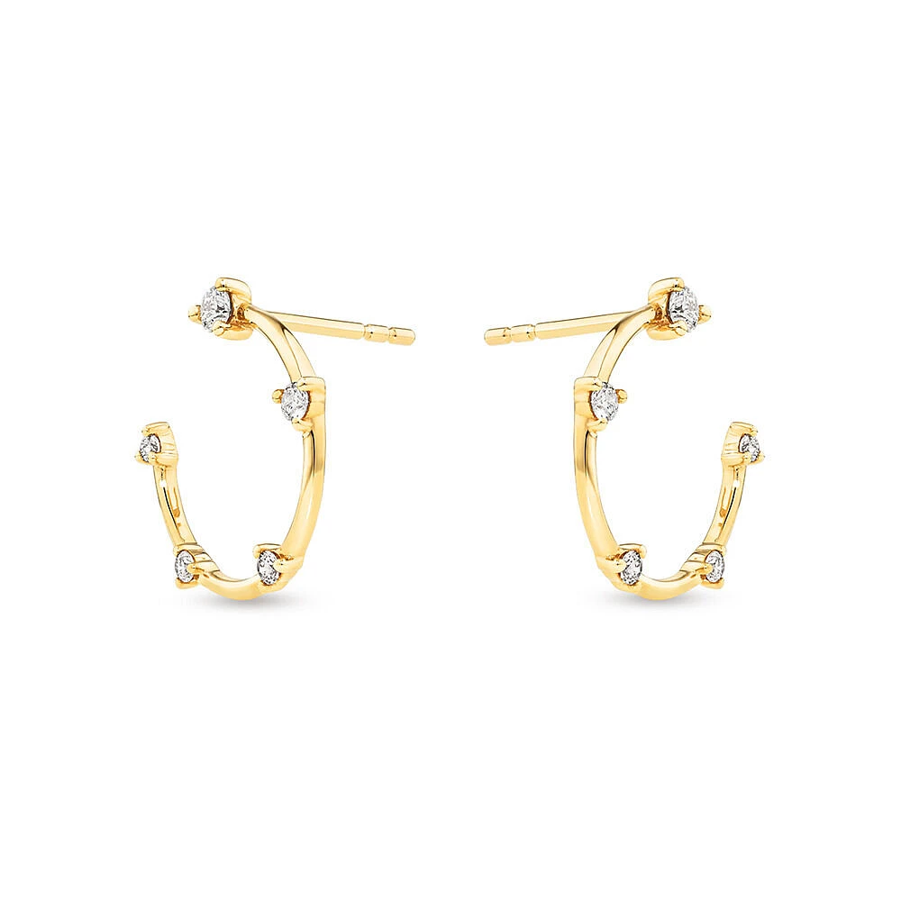 Diamond Studded Open Hoop Earrings in 10kt Yellow Gold