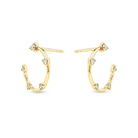 Diamond Studded Open Hoop Earrings in 10kt Yellow Gold