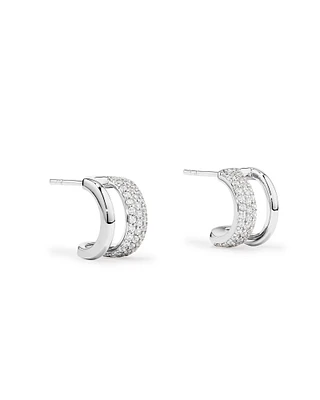 Boucles D'Oreilles À Clous Double Créole En Zircon Cubique En Argent Sterling