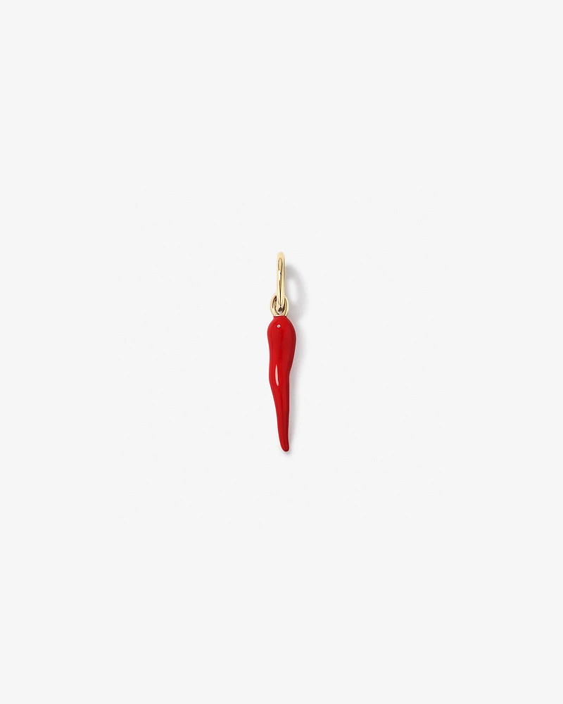 Red Cornicello Pendant in Sterling Silver and 10kt Yellow Gold