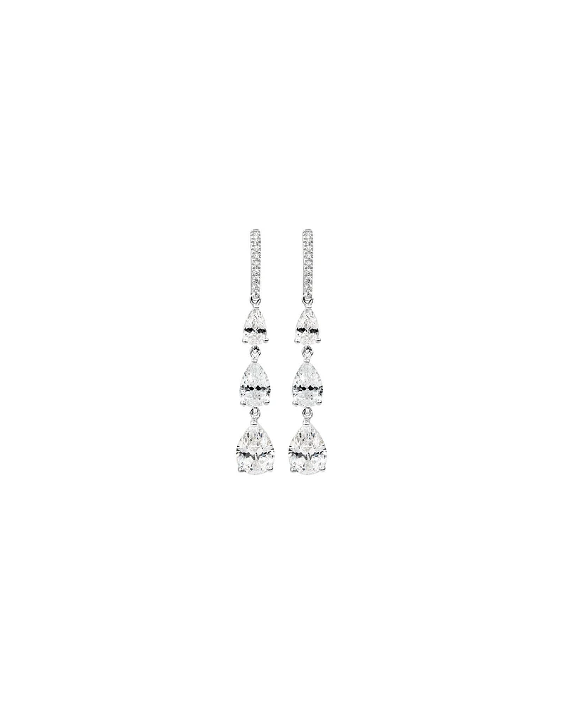 Pear Shape Cubic Zirconia Triple Drop Stud Earrings in Sterling Silver