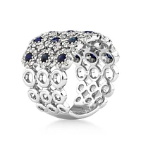 3 Row Bubble Ring with Sapphire and 1.12 Carat TW Diamonds in 14kt White Gold