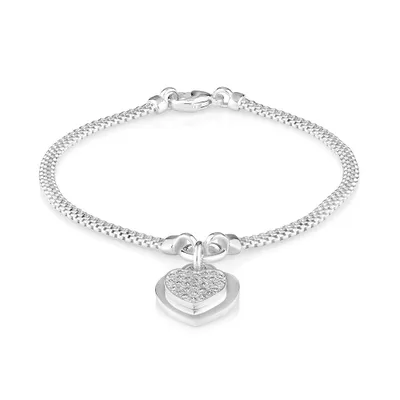 19cm (7.5") Double Heart Bracelet With Cubic Zirconia in Sterling Silver