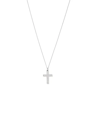 Cubic Zirconia Puff Cross Pendant Necklace in Sterling Silver