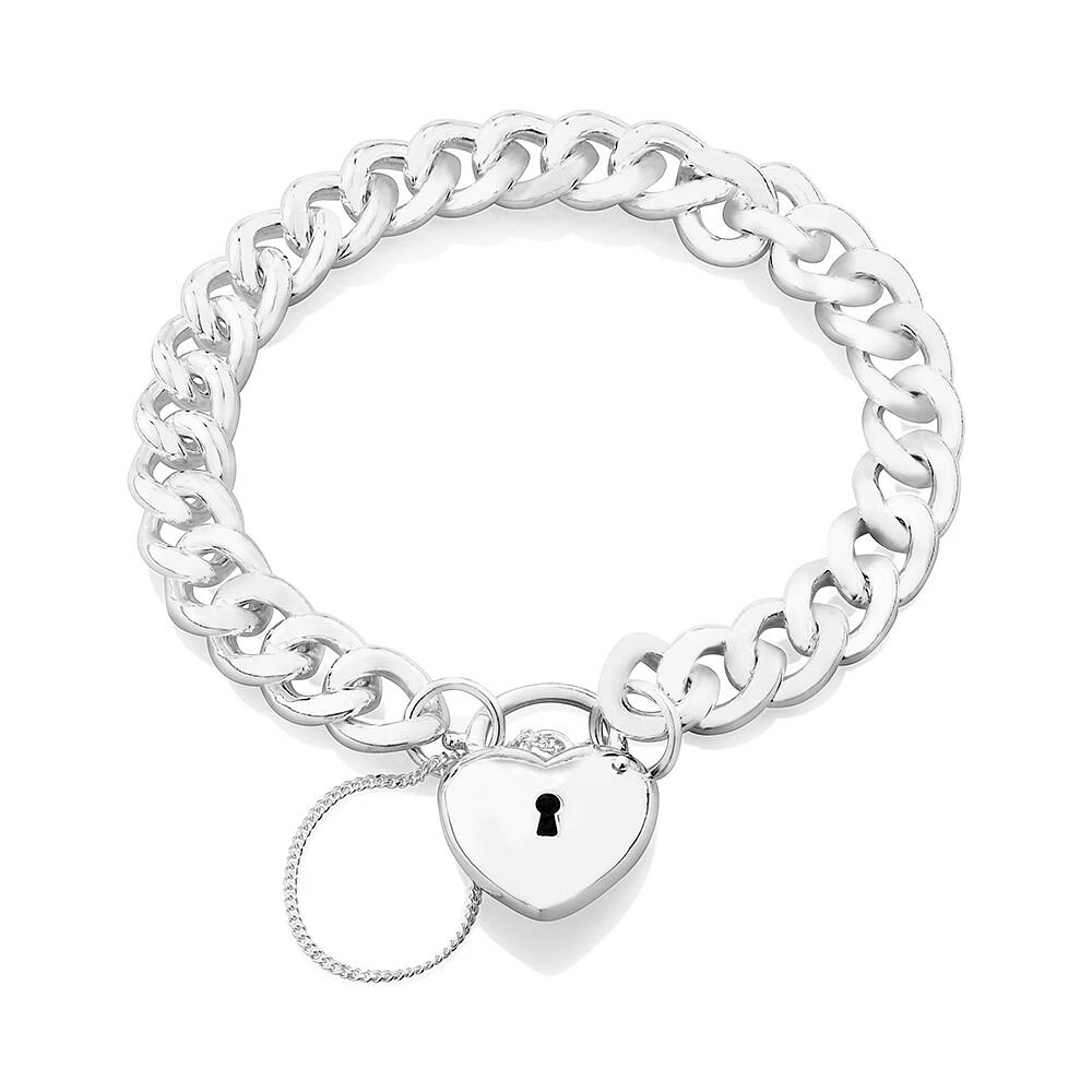 19cm (7.5") Heart Padlock Curb Bracelet in Sterling Silver