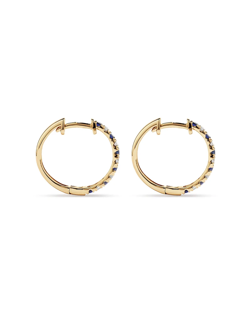 0.22 Carat TW Diamond and Created Sapphire Huggie Hoop Earrings in 10kt Yellow Gold