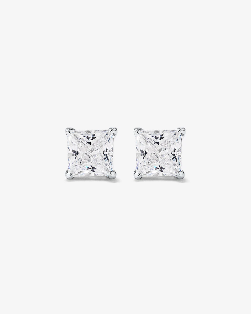 Boucles d'Oreilles Clous en Zircon Cubique Princesse de 7 mm en Argent Sterling