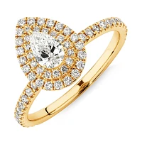 Double Halo Ring with 0.71 Carat TW of Diamonds in 18kt Gold
