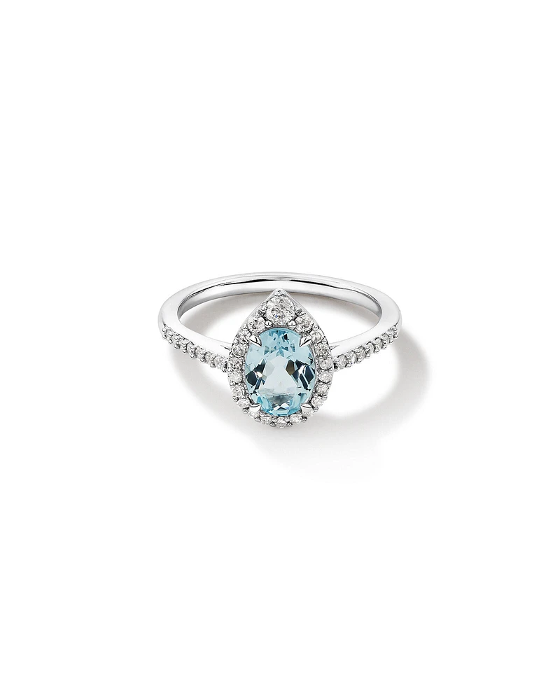 Halo Ring with Aquamarine & 0.29 Carat TW of Diamonds in 10kt White Gold