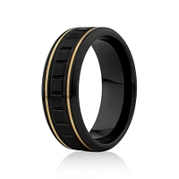 Square Texture Ring Black Titanium with 10kt Yellow Gold Inlays