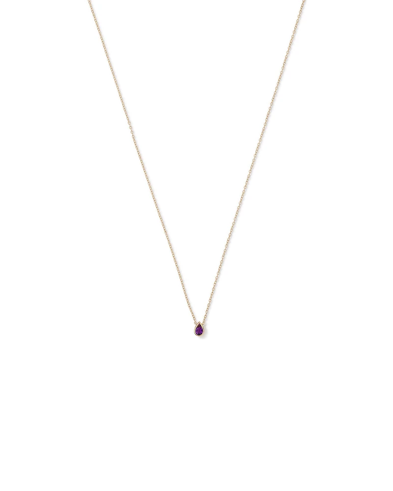 Pear Cut Purple Amethyst Gemstone Pendant Necklace Bezel Set in 10kt Yellow Gold