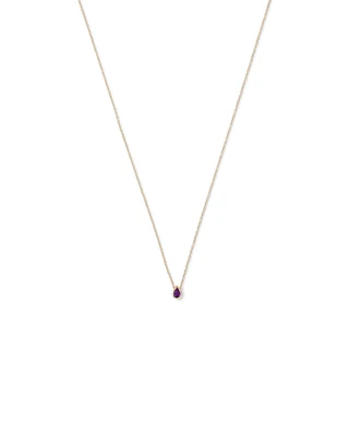 Pear Cut Purple Amethyst Gemstone Pendant Necklace Bezel Set in 10kt Yellow Gold