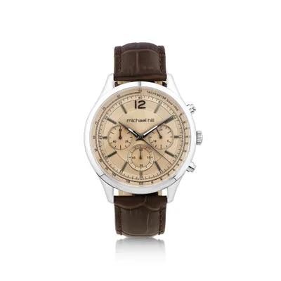 Men's Chronograph Watch in Stainless Steel & Brown Leather