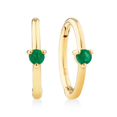 10mm Emerald Accent Sleepers in 10kt Yellow Gold