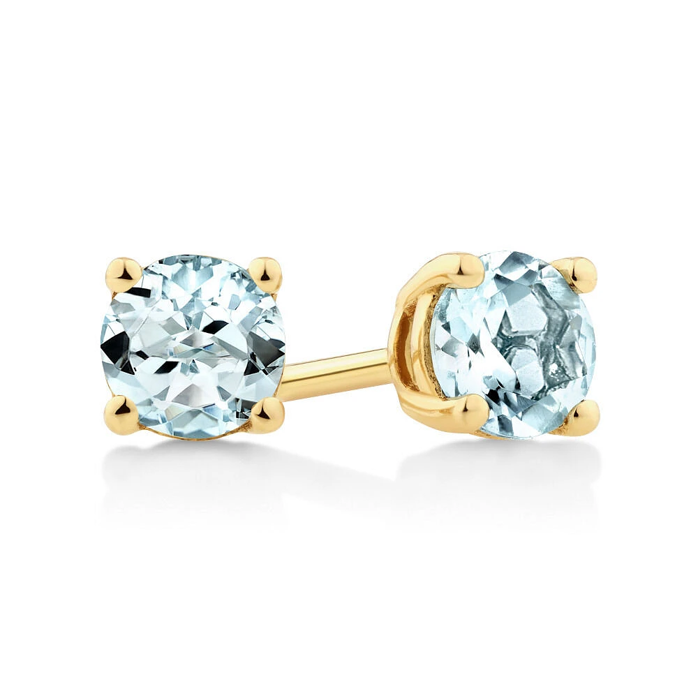 Stud Earrings with Aquamarine in 10kt Yellow Gold