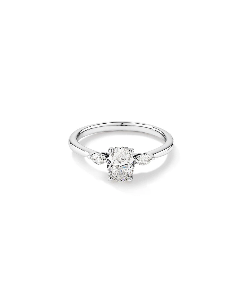 0.77 Carat TW Oval & Marquise Cut Three Stone Engagement Ring in 18kt White Gold