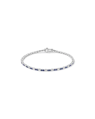 Sapphire & Diamond Dot Dash Tennis Bracelet with 0.62 Carat TW in 10kt White Gold