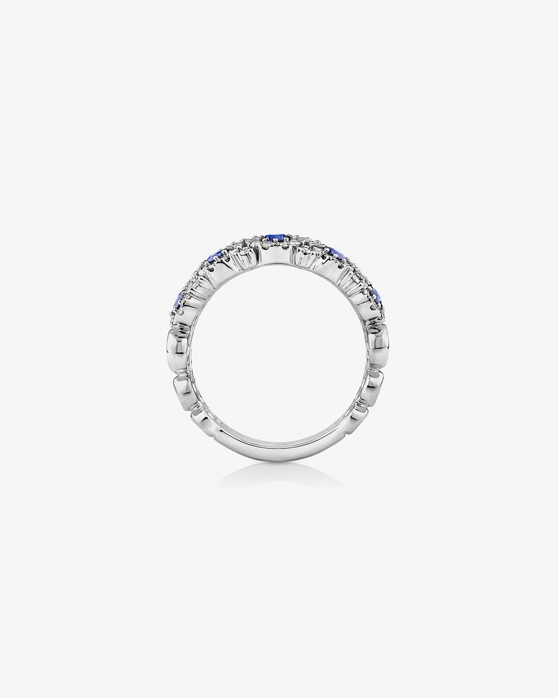 2 Row Bubble Ring with Sapphire and .75 Carat TW Diamonds in 14kt White Gold