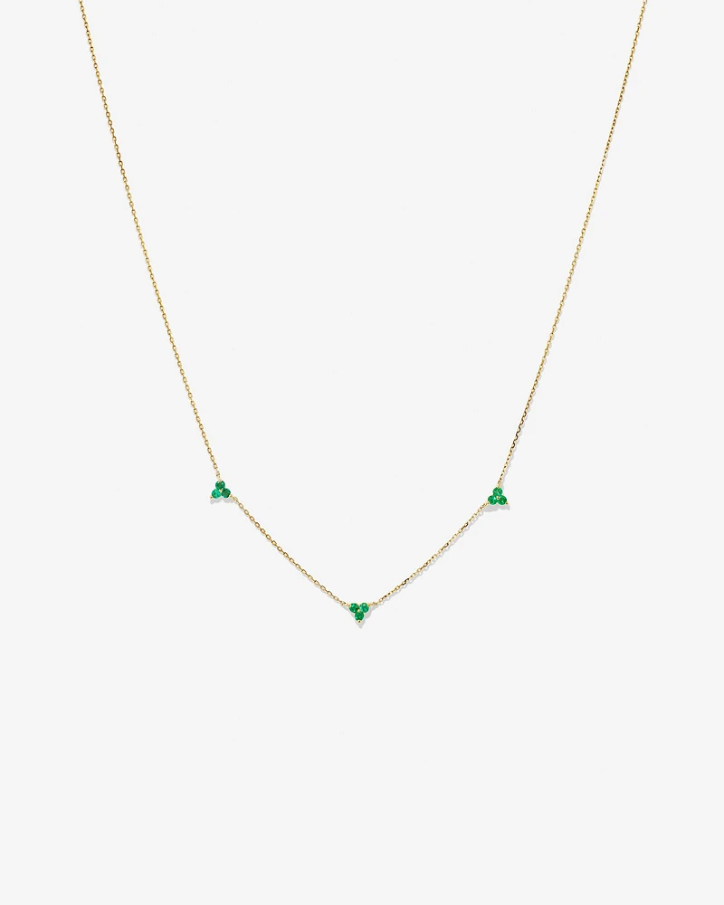 Emerald Trio Station Necklace in 10kt Yellow Gold